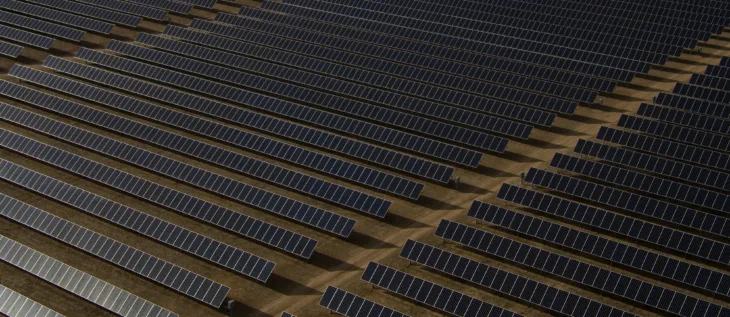 A solar panel farm that highlights clean tech & energy efforts throughout the world