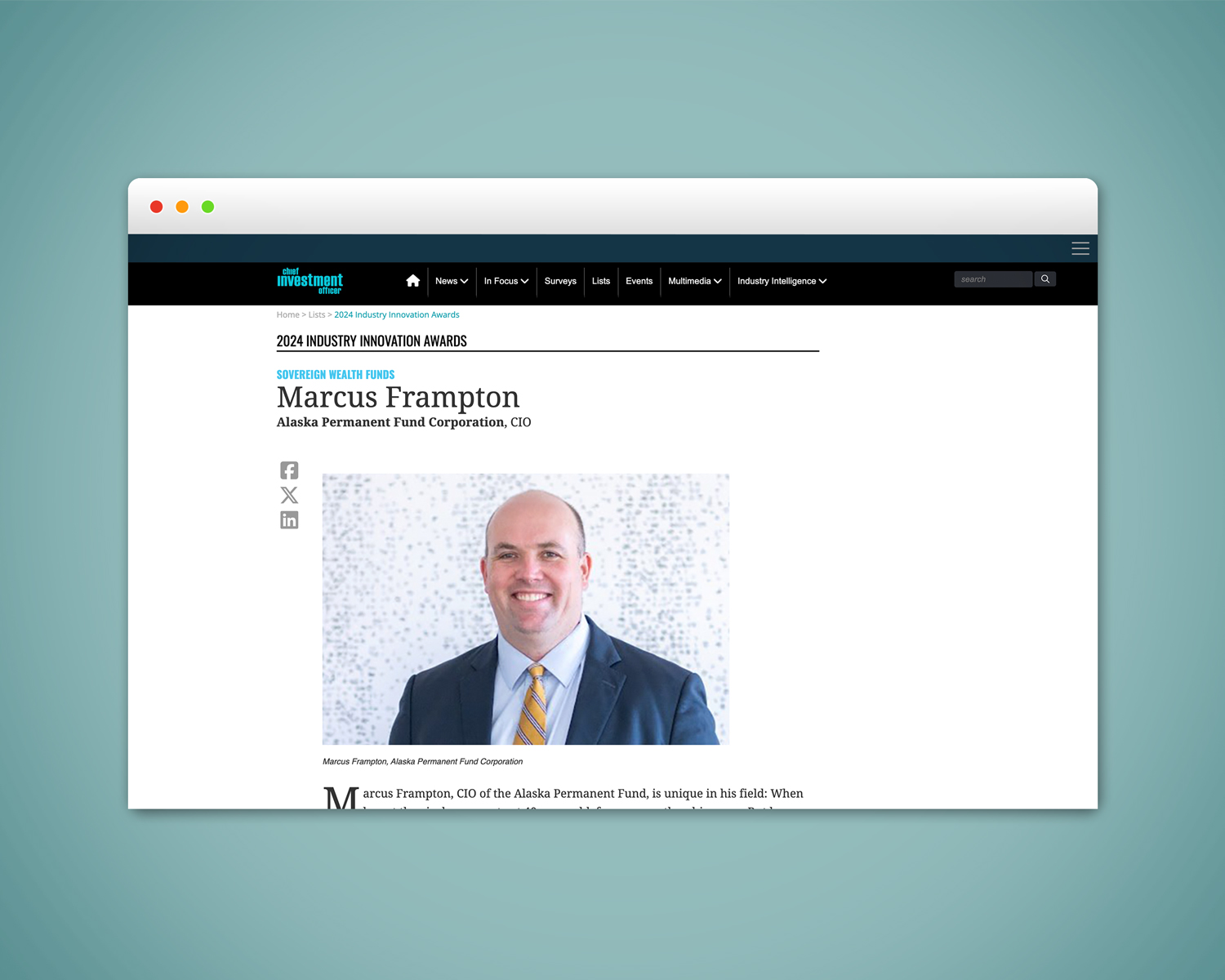 Chief Investment Officer media coverage for Alaska Permanent Fund Corporation