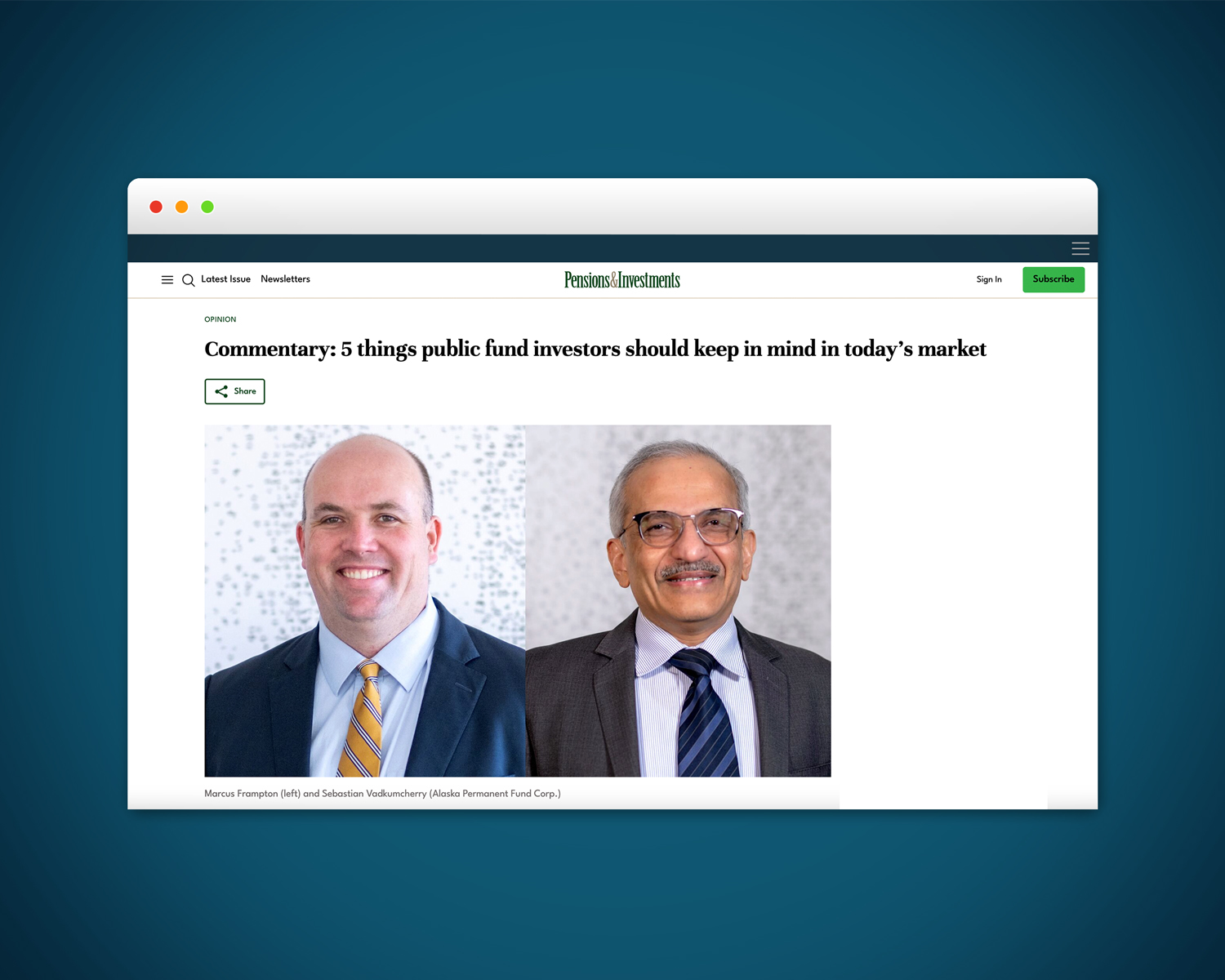 Pensions & Investment media coverage for Alaska Permanent Fund Corporation