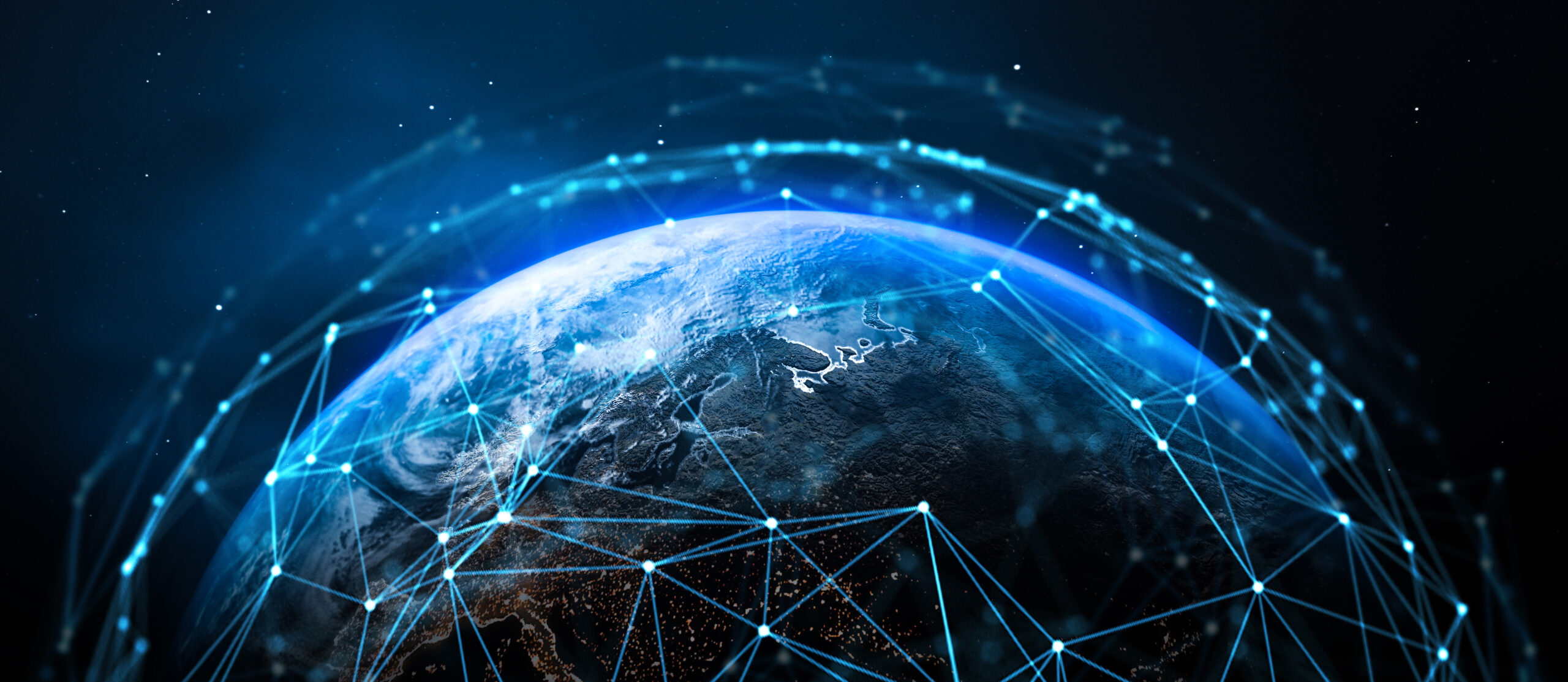 Image of globe with connections that Descartes Systems Group helps ship goods around the world