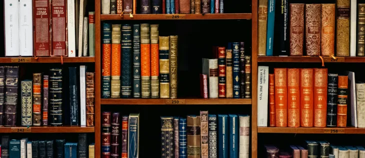 A book case filled with books at library at an education facility
