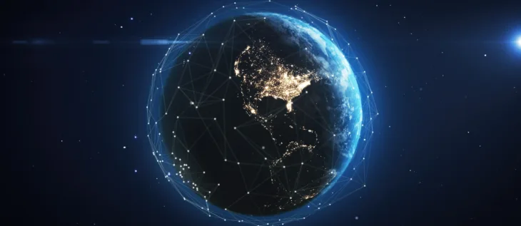 The globe with connections showing how the enterprise tech firms connect the world