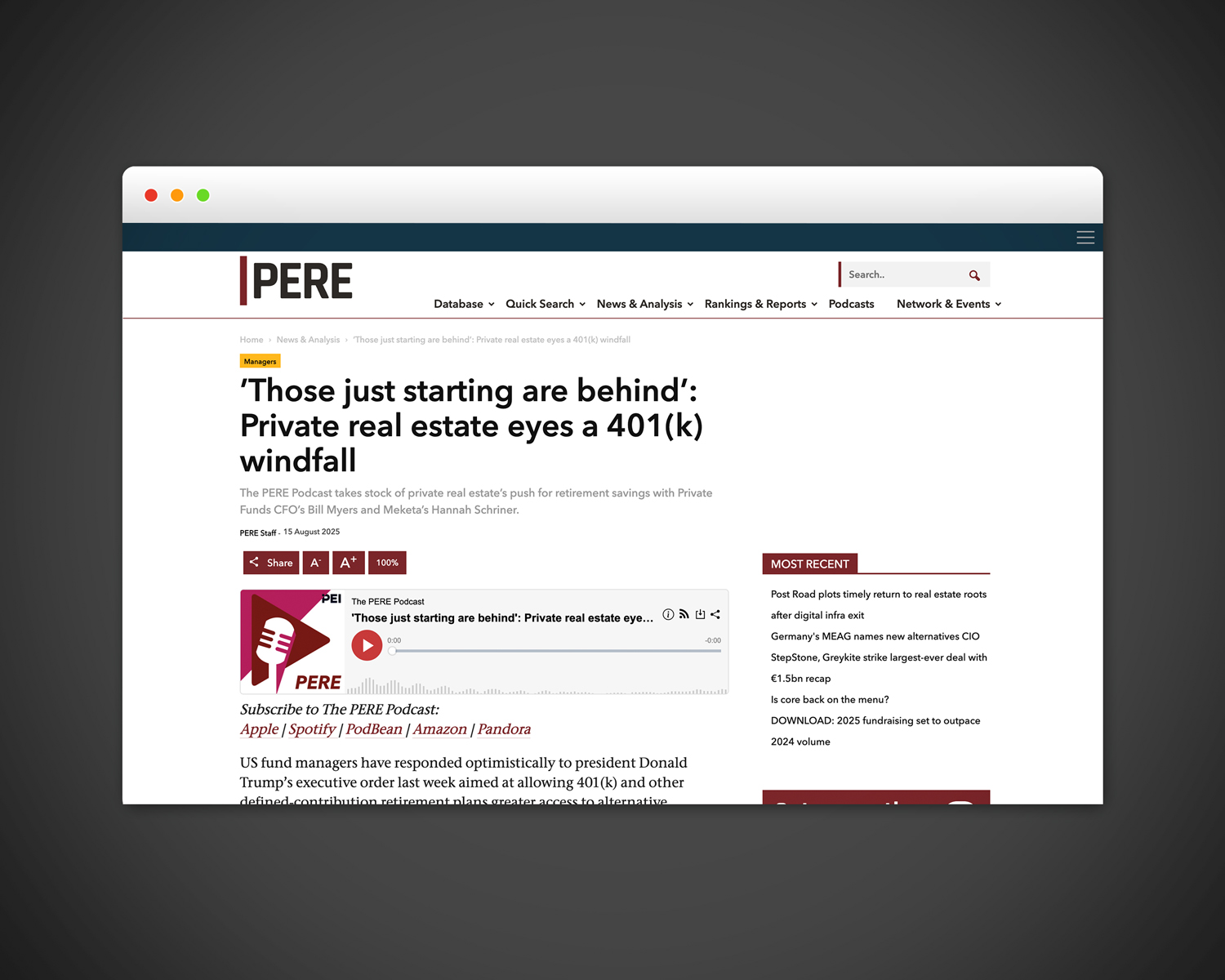 Media coverage example that Gregory worked on for Meketa Investment Group