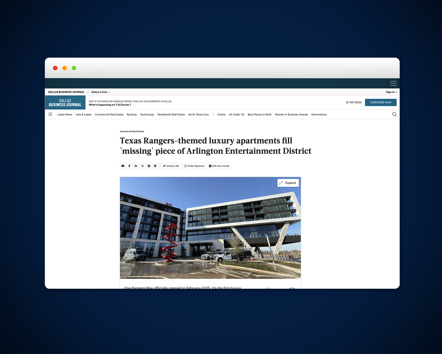 Media coverage example that Gregory secured for One Rangers Way