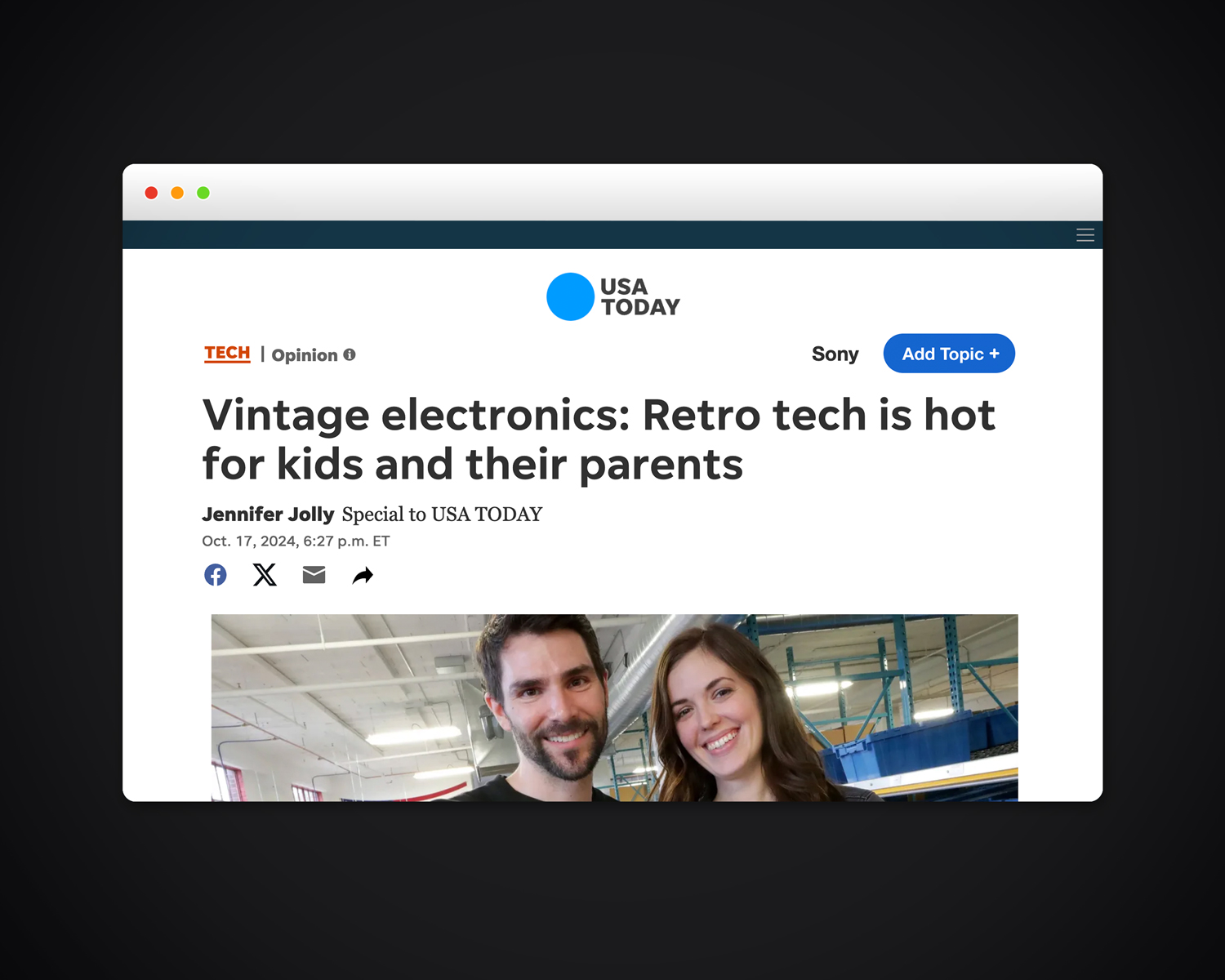 Image of USA Today coverage Gregory obtained for Retrospekt